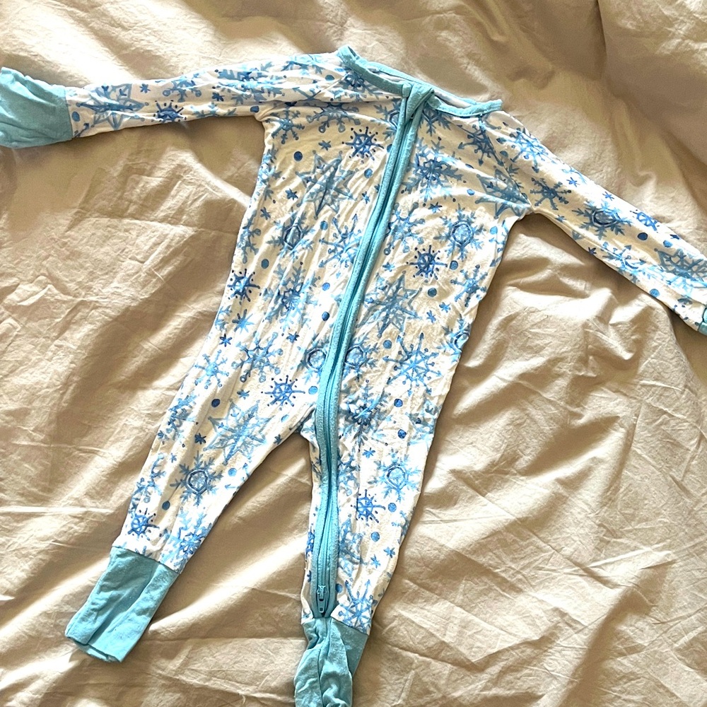 Little Sleepies Blue and White Snowflake Footie